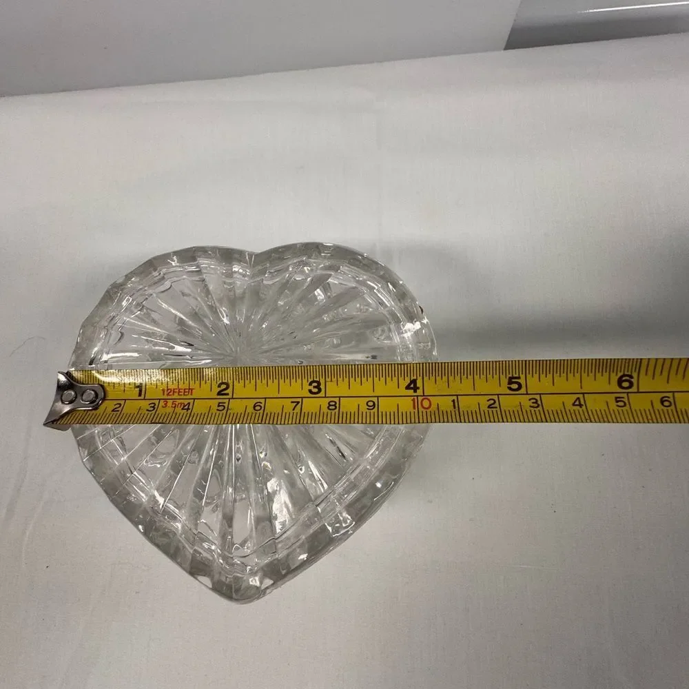 Heart-Shaped Cut Glass Trinket Dish With Cover Clear